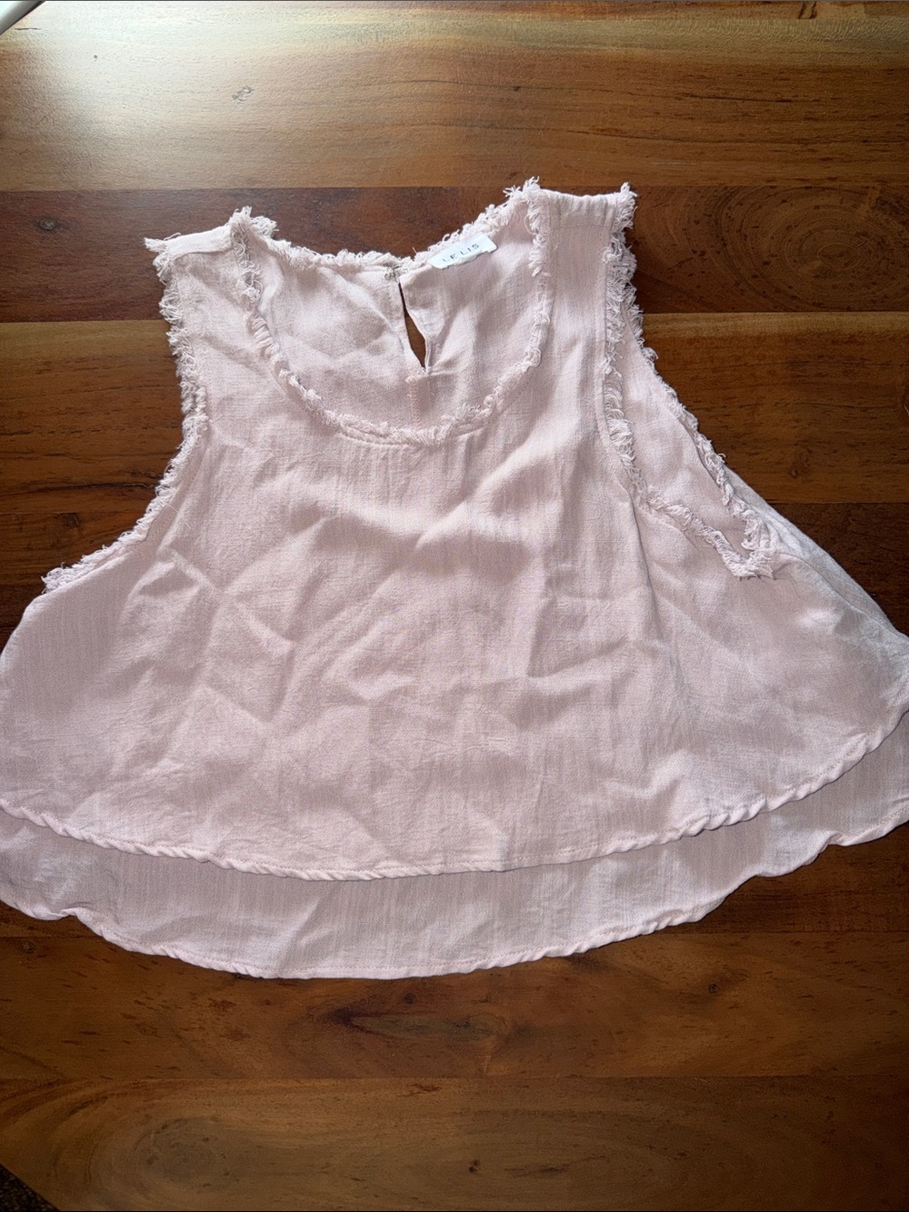 Le Lis Pale Blush Frayed Trim Sleeveless Crop Top